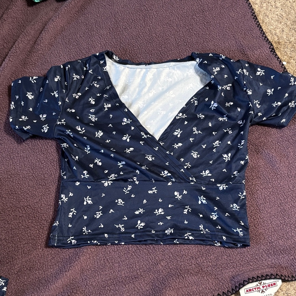 Navy Blue Floral Top